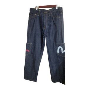 EVISU Jeans Men 38 Blue Paris Denim Vintage Art To Wear Baggy Hip Hop Y2K artsy